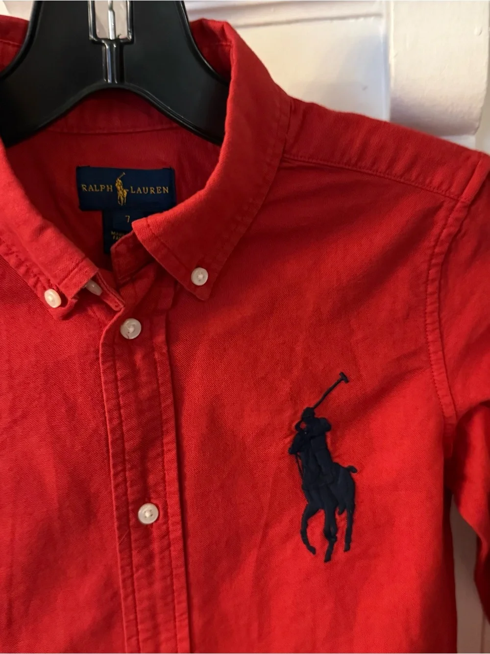 Ralph Lauren Boys Big Pony Button Down Oxford Shirt Red Sz 7 NWT